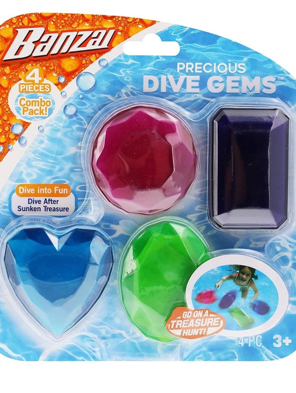 Banzai Precious Dive Gems 4pk- Blue, Pink, Purple, Green